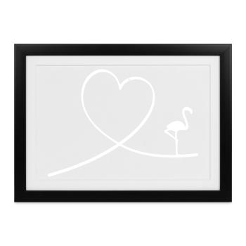 Flamingo Herz Liebe Wasservogel Romantik Zuneigung - Gerahmtes Poster (37 × 27 cm) - Schwarz - Vorne
