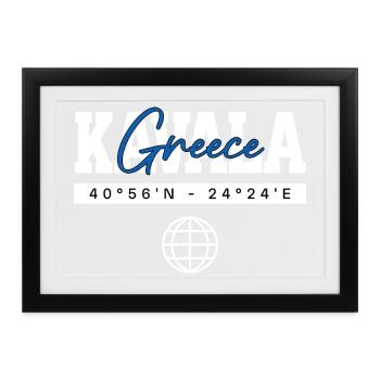 Kavala Griechenland Koordinaten Reise Souvenir - Gerahmtes Poster (37 × 27 cm) - Schwarz - Vorne