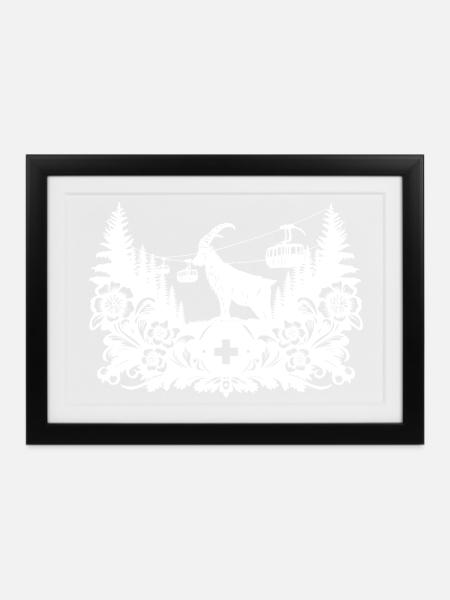 Steinbock_1_white_ - Gerahmtes Poster (37 × 27 cm) - Schwarz