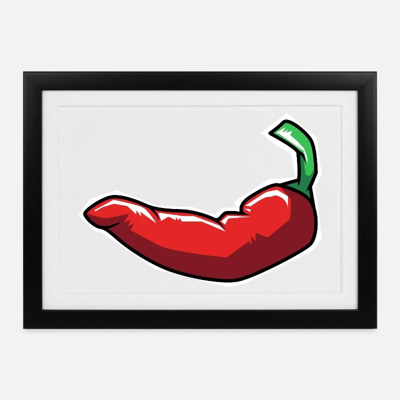 Chilli Chipotle Chilischote Jalapeno Scharf Chili - Gerahmtes Poster (37 × 27 cm) - Schwarz