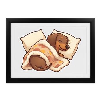 Dackel Schlafen - Gerahmtes Poster (37 × 27 cm) - Schwarz - Vorne