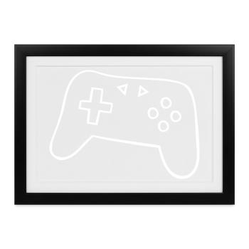 Retro-Controller Silhouette - Gerahmtes Poster (37 × 27 cm) - Schwarz - Vorne