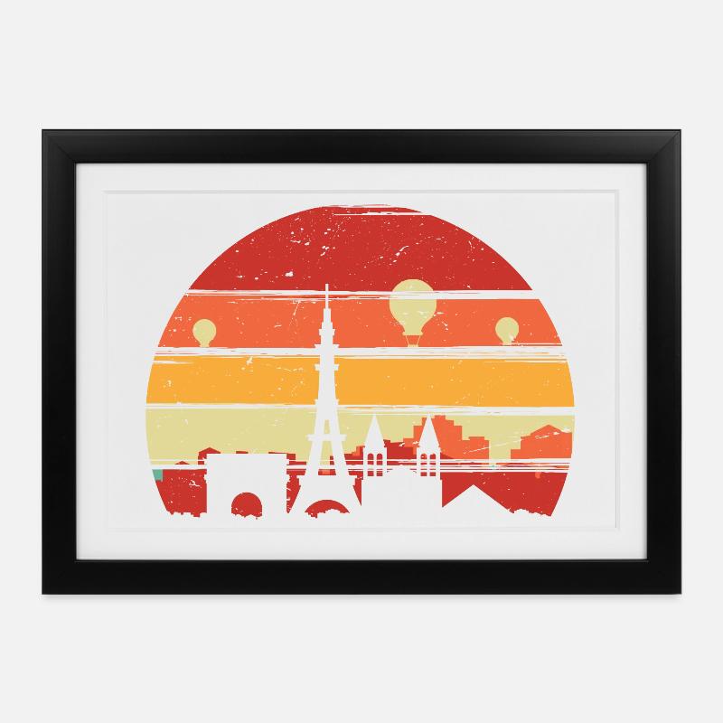 Paris Sunset Skyline Silhouette - Framed poster (37 × 27 cm) - black