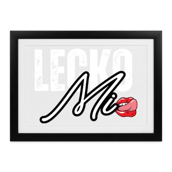 Lederoptik mit Lippenakzent - Gerahmtes Poster (37 × 27 cm) - Schwarz - Vorne