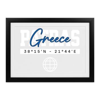 Patras Griechenland Koordinaten Reise Souvenir - Gerahmtes Poster (37 × 27 cm) - Schwarz - Vorne