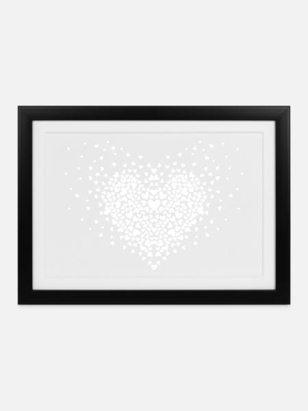 Herz Explosion weiß - Gerahmtes Poster (37 × 27 cm) - Schwarz