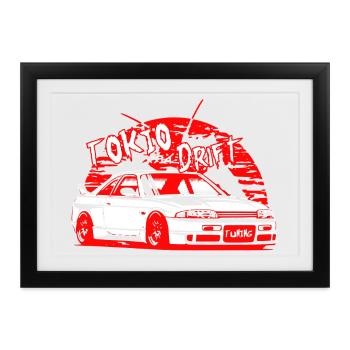 Tokio Drift Car - Gerahmtes Poster (37 × 27 cm) - Schwarz - Vorne