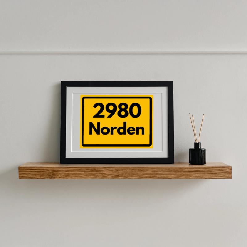OLD POSTCODE ZIP CODE RETRO 2980 NORTH EAST FRISIA Framed poster (37 × 27 cm)
