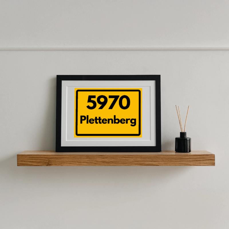 OLD POSTCODE POSTCODE RETRO 5970 PLETTENBERG Framed poster (37 × 27 cm)