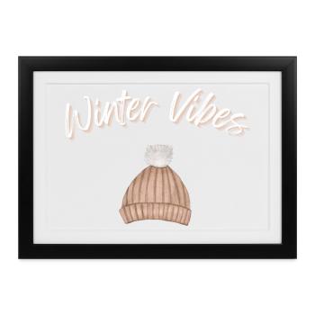Winter Vibes Beanie Kappe Wintermütze - Gerahmtes Poster (37 × 27 cm) - Schwarz - Vorne