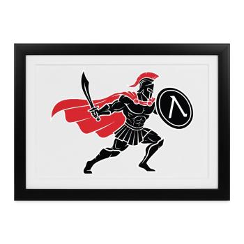 Spartan Black and Red Spartan Warrior Maskottchen - Gerahmtes Poster (37 × 27 cm) - Schwarz - Vorne
