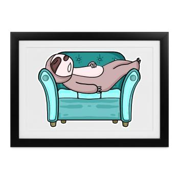 Faultier auf dem Sofa - Gerahmtes Poster (37 × 27 cm) - Schwarz - Vorne
