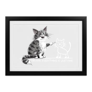 Im Fine Katze Sarkasmus Katzenhumor Statement - Gerahmtes Poster (37 × 27 cm) - Schwarz - Vorne