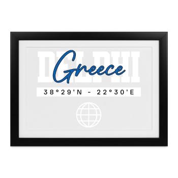 Delphi Griechenland Koordinaten Reise Souvenir - Gerahmtes Poster (37 × 27 cm) - Schwarz - Vorne