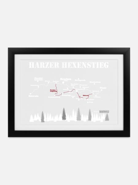 Harz Style - Harzer Hexenstieg - wandern Brocken - Gerahmtes Poster (37 × 27 cm) - Schwarz
