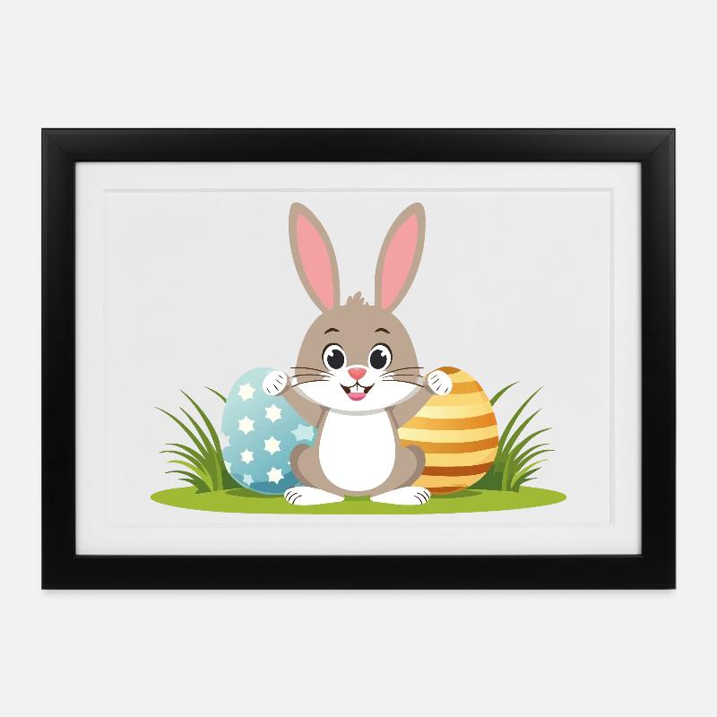 Happy Easter bunny with colorful Easter eggs - Framed poster (37 × 27 cm) - black