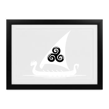 Celtic Irland Wikinger Keltisch Knoten Schiff - Gerahmtes Poster (37 × 27 cm) - Schwarz - Vorne