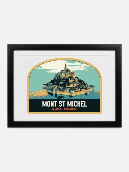 Panorama-Illustration des Mont Saint Michel - Gerahmtes Poster (37 × 27 cm) - Schwarz