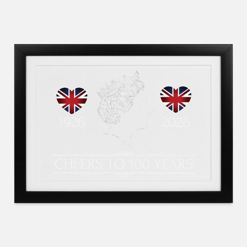 Queen 100. Geburtstag 2026 - Gerahmtes Poster (37 × 27 cm) - Schwarz