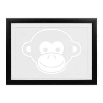 Niedlicher Affenkopf – Dschungel Tier Design - Gerahmtes Poster (37 × 27 cm) - Schwarz - Vorne
