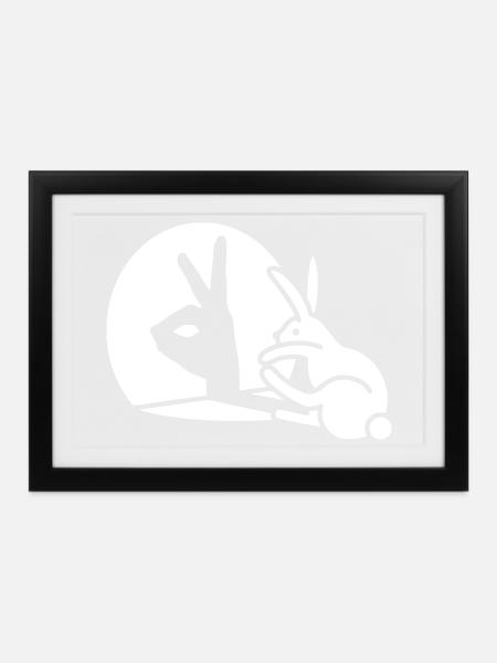 Lustige Kaninchen Hand Schatten Puppen Humor Pop Art - Gerahmtes Poster (37 × 27 cm) - Schwarz