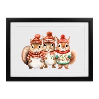 Winterliches Eichhörchen-Trio - Gerahmtes Poster (37 × 27 cm) - Schwarz - Vorne