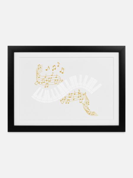 Klavier Noten Piano Musik Pianist Musiker Keyboard - Gerahmtes Poster (37 × 27 cm) - Schwarz