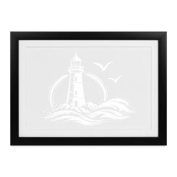 Leuchtturm über tosenden Wellen - Gerahmtes Poster (37 × 27 cm) - Schwarz - Vorne