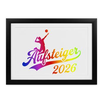 Volleyball Aufsteiger Meister Shirt 2026, bunt - Gerahmtes Poster (37 × 27 cm) - Schwarz - Vorne