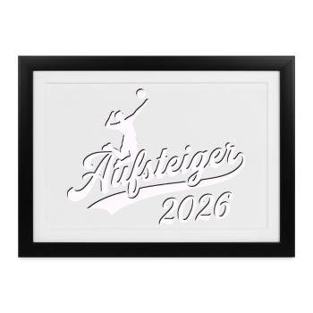 Volleyball Aufsteiger Meister Shirt 2026, weiß - Gerahmtes Poster (37 × 27 cm) - Schwarz - Vorne