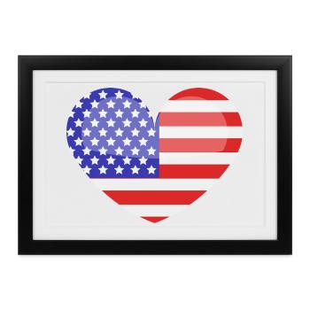 Herzförmige US-Flagge - Gerahmtes Poster (37 × 27 cm) - Schwarz - Vorne