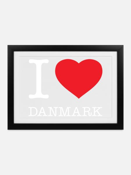 I LOVE DANMARK Dänemark - Gerahmtes Poster (37 × 27 cm) - Schwarz