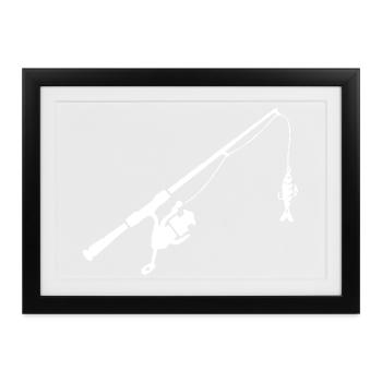 Angelrute Spinnrute Fisch Fang Vektor - Gerahmtes Poster (37 × 27 cm) - Schwarz - Vorne