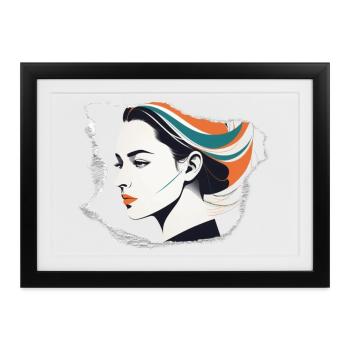 Minimalistisches Vintage-Design: Frauenkopf - Gerahmtes Poster (37 × 27 cm) - Schwarz - Vorne