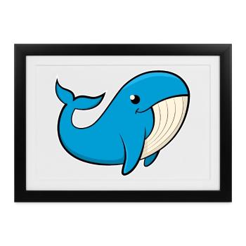 Fröhliches Bild eines Blauwals - Gerahmtes Poster (37 × 27 cm) - Schwarz - Vorne