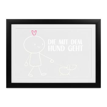 Gassi mit Hund – Minimalistisch Hunde Mama Gassi - Gerahmtes Poster (37 × 27 cm) - Schwarz - Vorne