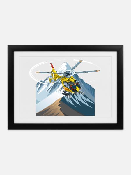 Hubschrauber im Anflug - Gerahmtes Poster (37 × 27 cm) - Schwarz