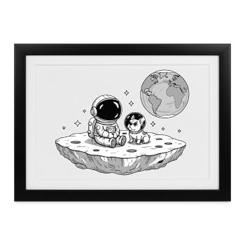 Astronaut Hund Bulldog Space - Gerahmtes Poster (37 × 27 cm) - Schwarz - Vorne