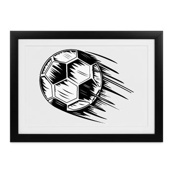 Fußball in Flug  - Gerahmtes Poster (37 × 27 cm) - Schwarz - Vorne