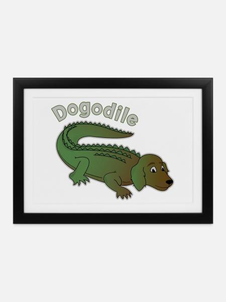 Dogodile Hundekrokodil Design - Gerahmtes Poster (37 × 27 cm) - Schwarz