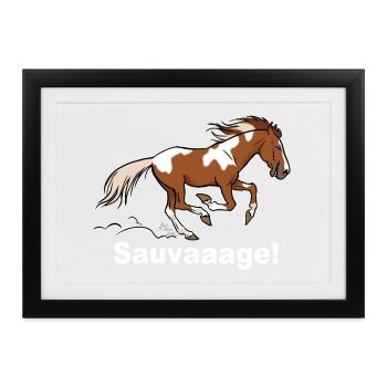 Elster Wildpferd (für dunkle Texile) - Gerahmtes Poster (37 × 27 cm) - Schwarz - Vorne