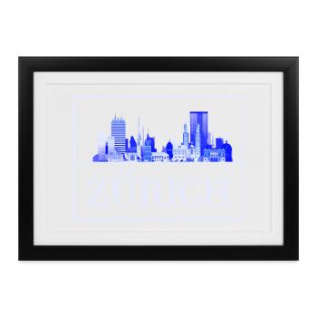Zürich Skyline Blau Silhouette - Gerahmtes Poster (37 × 27 cm) - Schwarz - Vorne