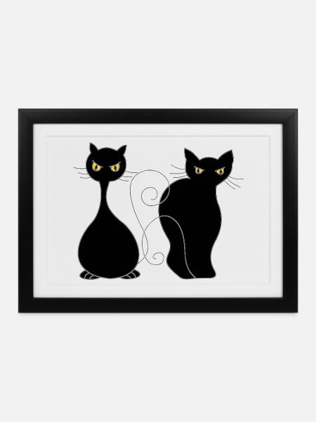Katzen - Gerahmtes Poster (37 × 27 cm) - Schwarz