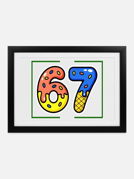 Siebenundsechzig, 67, 6, 7 - Gerahmtes Poster (37 × 27 cm) - Schwarz