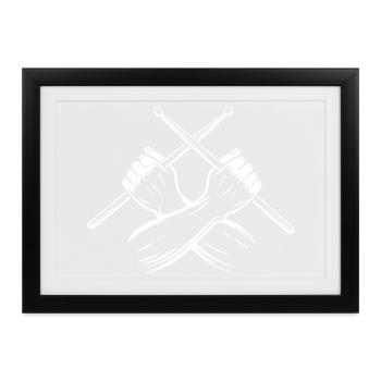 Kreuzende Drumsticks Hände | Schlagzeuger - Gerahmtes Poster (37 × 27 cm) - Schwarz - Vorne