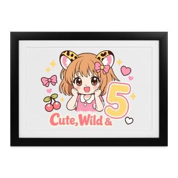 Cute Wild Mädchen Leopardenlook Mit Kirschen - Gerahmtes Poster (37 × 27 cm) - Schwarz - Vorne