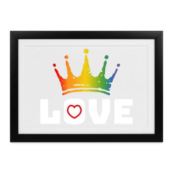 Love Heart red Rainbow crown white lgbt tshirt - Gerahmtes Poster (37 × 27 cm) - Schwarz - Vorne