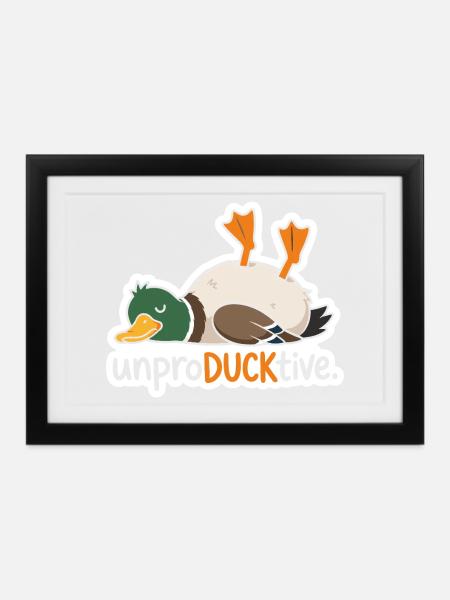 UnproDUCKtive Duck Illustration - Gerahmtes Poster (37 × 27 cm) - Schwarz
