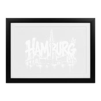 Hamburg Skyline, Hamburg City, Hamburg Harbor, Ham - Gerahmtes Poster (37 × 27 cm) - Schwarz - Vorne