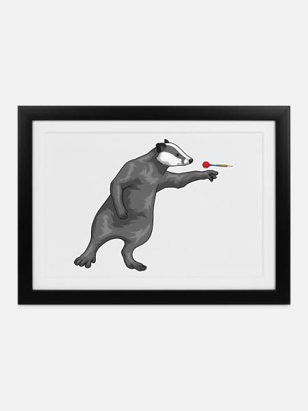 Dachs Dart Dartpfeil - Gerahmtes Poster (37 × 27 cm) - Schwarz